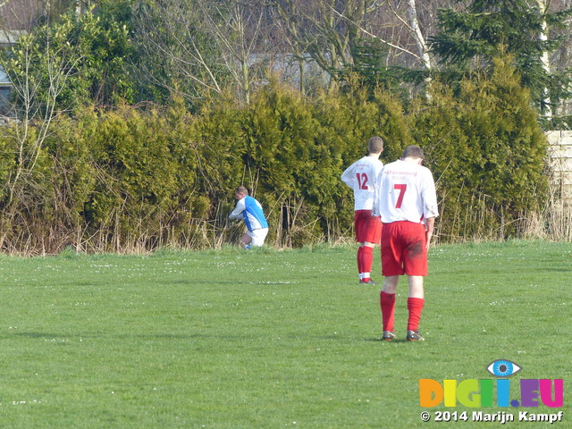 FZ002437 Uit de heg voetballen